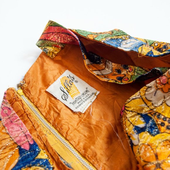 70s metallic floral dress l xl extra large / floral disco dress / formal event d - Picture 10 of 10